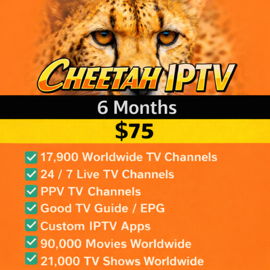 Cheetah IPTV 6 Month Subscription Cheetah IPTV 6 Month Subscription