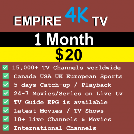 Empire 4K IPTV – Fast Stalker IPTV Server with 4K Worldwide Channels Empire 4K IPTV – Fast Stalker IPTV Server with 4K Worldwide Channels
