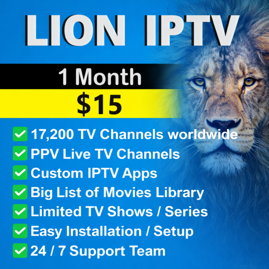 Lion IPTV 1 Month Subscription Lion IPTV 1 Month Subscription