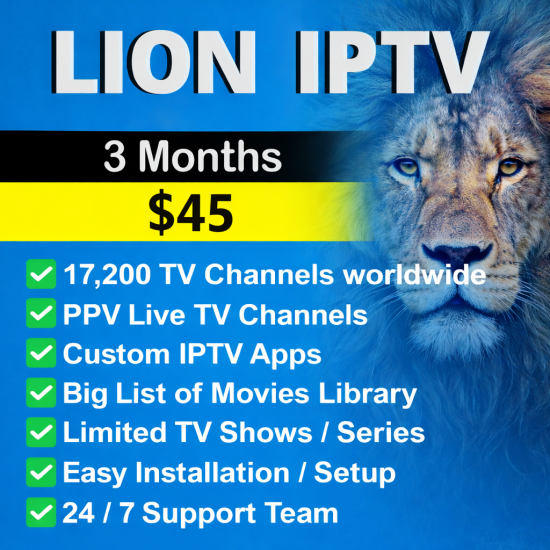Lion IPTV 3 Month Subscription – Live TV, Sports & Movies Lion IPTV 3 Month Subscription – Live TV, Sports & Movies
