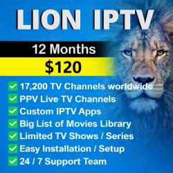Lion IPTV 12 Month Subscription – Live TV, Sports & Movies Lion IPTV 12 Month Subscription – Live TV, Sports & Movies
