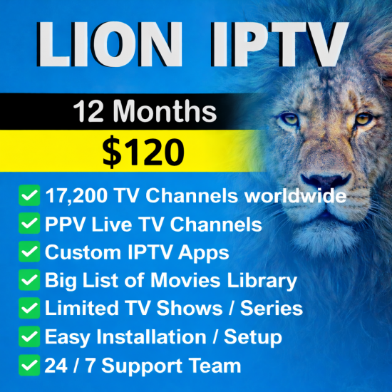 Lion IPTV 12 Month Subscription – Xtream Code Api - M3U Lion IPTV 12 Month Subscription – Xtream Code Api - M3U