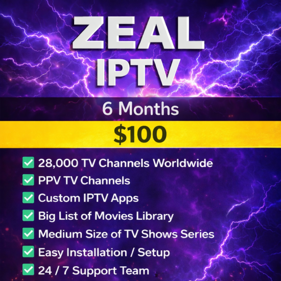 Zeal IPTV 6 Month Subscription Zeal IPTV 6 Month Subscription